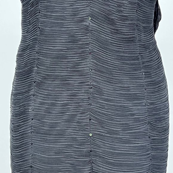 Sue Wong Silk Ruched Evening Dress Black Beaded Sequins Leaf Tassels size 14 - Picture 6 of 16